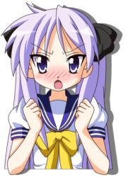 Rule 34 | animated, animated gif, blush, hair ribbon, hiiragi kagami, long hair, looking at viewer, lowres, lucky star, open mouth, ribbon, school uniform, simple background, tagme