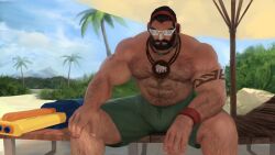 Rule 34 | 1boy, a0secret, abs, bara, beach, beard, bulge, day, facial hair, feet out of frame, full beard, graves (league of legends), green male swimwear, hairy, hand hair, league of legends, male focus, male swimwear, mature male, navel, navel hair, nipples, outdoors, pool party graves, sand, short hair, sitting, solo, stomach, strongman waist, sunglasses, swim trunks, thick arm hair, thick beard, thick chest hair, thick eyebrows, thick leg hair, thick navel hair, thick thighs, thighs, topless male, very hairy