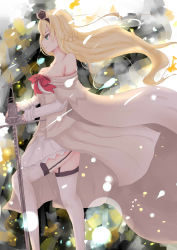 Rule 34 | 10s, 1girl, absurdres, blonde hair, blue eyes, braid, crown, dress, french braid, from side, garter straps, ge ma, highres, kantai collection, long hair, long sleeves, mast, mini crown, off shoulder, profile, solo, thighhighs, warspite (kancolle), white dress, white thighhighs