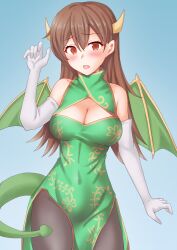 Rule 34 | 1girl, alternate costume, anti (untea9), breasts, chinese zodiac, cleavage, dragon girl, dress, green dress, highres, kantai collection, large breasts, ooi (kancolle), pantyhose, solo, year of the dragon