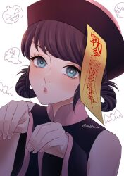 Rule 34 | 1girl, blue eyes, blue hair, chigico u, china dress, chinese clothes, dress, halloween, halloween costume, hat, highres, looking at viewer, marinette dupain-cheng, miraculous ladybug, short twintails, solo, twintails, upper body