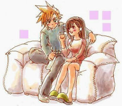 Rule 34 | 1990s (style), alternate costume, cloud strife, couch, final fantasy, final fantasy vii, lowres, tifa lockhart