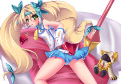 Rule 34 | arc system works, ass, bell, blazblue, blazblue: continuum shift, blonde hair, blush, cowbell, food, gloves, green hair, panties, pantyshot, platinum the trinity, pocky, striped clothes, striped panties, taokaka, toy, underwear