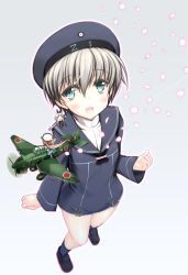 Rule 34 | 10s, 2cm flakvierling 38, 3girls, :d, aircraft, airplane, aqua eyes, aqua skirt, beret, black skirt, blue legwear, blush, bottomless, brown hair, buttons, clothes writing, fairy, fairy (kancolle), from above, grey background, hat, holding, jewelry, ju 87, ju 87c kai, junkers ju 87, kantai collection, loafers, long hair, long sleeves, military, military uniform, multiple girls, on shoulder, open mouth, ornate ring, petals, pleated skirt, ponytail, ring, sailor collar, sailor hat, shiwo, shoes, short hair, short sleeves, silver hair, skirt, smile, uniform, wedding ring, z1 leberecht maass (kancolle)