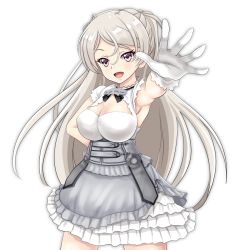 Rule 34 | 1girl, breasts, conte di cavour (kancolle), conte di cavour nuovo (kancolle), dress, frilled dress, frills, gloves, grey eyes, grey hair, highres, kantai collection, large breasts, layered dress, long hair, sleeveless, sleeveless dress, solo, tk8d32, two side up, white dress, white gloves