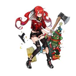 Rule 34 | 1girl, axe, blush, buckle, cz75 (girls&#039; frontline), cz75 (winter forager) (girls&#039; frontline), cz 75, full body, girls&#039; frontline, gloves, gun, handgun, infukun, jacket, jewelry, long hair, looking at viewer, necklace, official alternate costume, official art, pistol, red eyes, red hair, shell casing, shorts, snap-fit buckle, solo, thighhighs, transparent background, tree, twintails, weapon, wide-eyed