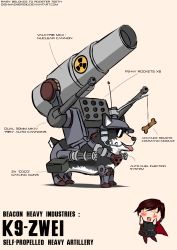 Rule 34 | 1girl, absurdres, black hair, cannon, cape, dishwasher1910, dog, pet food, gatling gun, gradient hair, gun, hands on own face, hat, highres, multicolored hair, red cape, red hair, rocket launcher, ruby rose, rwby, short hair, sunglasses, two-tone hair, weapon, zwei (rwby)