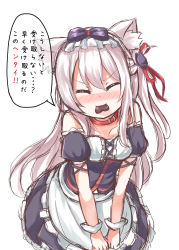 Rule 34 | 1girl, animal ear fluff, animal ears, apron, azur lane, bare shoulders, black bow, black dress, blush, bow, breasts, candy, cat ears, cat hair ornament, chocolate, chocolate heart, closed eyes, closed mouth, collarbone, cowboy shot, detached sleeves, dress, facing viewer, food, food in mouth, frilled dress, frills, hair between eyes, hair bow, hair ornament, hair ribbon, hammann (azur lane), heart, highres, keiran (ryo170), long hair, mouth hold, one side up, puffy short sleeves, puffy sleeves, red ribbon, remodel (azur lane), ribbon, short sleeves, silver hair, simple background, sketch, small breasts, solo, strapless, strapless dress, translated, translation request, v-shaped eyebrows, v arms, very long hair, waist apron, white apron, white background, wrist cuffs