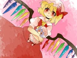 Rule 34 | ascot, bad id, bad pixiv id, blonde hair, blouse, bow, character doll, comic, doll, dress, dutch angle, female focus, flandre scarlet, hammer (sunset beach), hat, light purple hair, red eyes, remilia scarlet, shirt, short hair, side ponytail, silent comic, skirt, smile, solo, touhou, wings