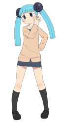 Rule 34 | 1girl, ball, black footwear, black socks, blue bow, blue bowtie, blue eyes, blue hair, blue skirt, blunt bangs, bow, bowling ball, bowtie, cardigan, collared shirt, full body, hand up, harau, legs apart, long sleeves, looking at viewer, miniskirt, original, parted lips, pigeon-toed, pleated skirt, shirt, shoes, simple background, skirt, smile, socks, solo, standing, twintails, v-shaped eyebrows, white background, white shirt, wing collar