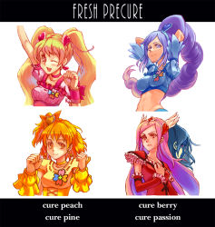 Rule 34 | 00s, 4girls, ;d, aono miki, arm up, arms up, asymmetrical hair, bad id, bad pixiv id, blonde hair, bow, character name, choker, copyright name, cure berry, cure passion, cure peach, cure pine, dark persona, dual persona, earrings, eas (fresh precure!), fresh precure!, frills, hair ornament, hair ribbon, hairband, hairpin, heart, heart hair ornament, higashi setsuna, highres, image sample, jewelry, long hair, magical girl, md5 mismatch, midriff, momozono love, multiple girls, one eye closed, open mouth, orange eyes, orange hair, pink bow, pink eyes, pink hair, pixiv sample, potepote, precure, purple eyes, purple hair, red eyes, resized, ribbon, short hair, side ponytail, smile, tiara, twintails, wink, yamabuki inori