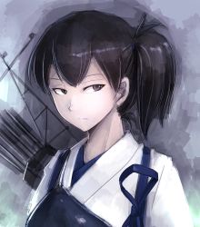 Rule 34 | 10s, 1girl, arrow (projectile), blush, brown eyes, brown hair, hetza (hellshock), japanese clothes, kaga (kancolle), kantai collection, looking at viewer, muneate, personification, quill, quiver, short hair, side ponytail, solo, tasuki