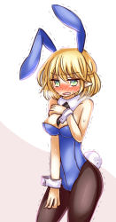 Rule 34 | 1girl, aisa (micuma), animal ears, blonde hair, blush, breasts, rabbit ears, rabbit tail, detached collar, green eyes, highres, large breasts, mizuhashi parsee, pantyhose, playboy bunny, pointy ears, solo, tail, touhou, wrist cuffs