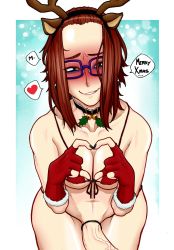 Rule 34 | 1girl, absurdres, blush, breasts, cleavage, erection, fran (tammaro), futanari, glasses, highres, looking at viewer, original, parted lips, penis, smile, solo, tammaro, tammdraws, veins, veiny penis