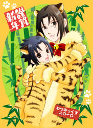 Rule 34 | 10s, 2010, 2boys, animal ears, bell, black eyes, black hair, brother, brothers, cat boy, cat ears, cat tail, child, family, fang, hug, incest, male focus, multiple boys, mutsumix, naruto, naruto (series), new year, siblings, tail, tiger ears, tiger tail, uchiha itachi, uchiha sasuke, yaoi