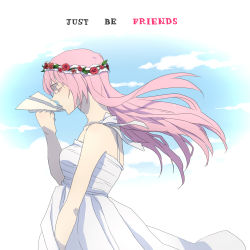 Rule 34 | 1girl, catgirl0926, english text, closed eyes, just be friends (vocaloid), long hair, megurine luka, paper airplane, pink hair, solo, vocaloid
