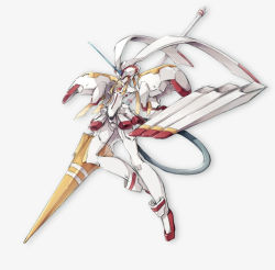 Rule 34 | darling in the franxx, horns, lance, polearm, robot, simple background, solo, strelizia, weapon, white background