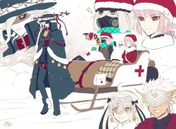 Rule 34 | ahoge, amakusa shirou (fate), antlers, asclepius (fate), ayamatazu, bell, christmas, cloak, collar, dynamite, edmond dantes (fate), explosive, fate/grand order, fate (series), first aid kit, florence nightingale (fate), florence nightingale (santa) (fate), gas mask, gloves, hat, horns, jeanne d&#039;arc (fate), jeanne d&#039;arc alter santa lily (fate), mask, neck bell, sack, santa hat, scarf, shaded face, sled, smile, snow