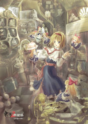 Rule 34 | 1girl, absurdres, alice margatroid, armor, bear, blonde hair, blue eyes, blush, book, bookshelf, boots, bow, buta (jason13dead), cabinet, cake, capelet, case, chair, character doll, chinese clothes, cirno, clock, curtains, doll, dress, food, frog, hair bow, hairband, helmet, highres, hina ningyou, interior, japanese clothes, kimono, kirisame marisa, lamp, lance, long hair, milk, milk carton, open mouth, photo (object), polearm, pot, sewing machine, shadow, shanghai doll, shoes, short hair, smile, solo, spoon, stuffed toy, sword, table, touhou, weapon, wedding dress