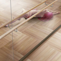 Rule 34 | 1girl, ass, barefoot, barre, closed eyes, feet, legs, long hair, lying, megurine luka, mirror, no lineart, on side, panties, pi (pppppchang), pink hair, reflection, solo, striped clothes, striped panties, topless, underwear, vocaloid