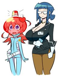 Rule 34 | 10s, 2girls, animated, animated gif, blue hair, blush, breasts, brown hair, cleavage, cosplay, glasses, helmet, large breasts, looking at viewer, luluco, luluco (cosplay), matsu-sensei, multiple girls, original, pyre (ego trigger), raine (ego trigger), secretary (uchuu patrol luluco), secretary (uchuu patrol luluco) (cosplay), spacesuit, thigh gap, uchuu patrol luluco