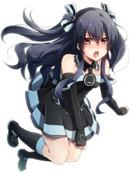 Rule 34 | 10s, 1girl, :o, bare shoulders, black hair, blush, bow, choujigen game neptune mk2, full body, hair bow, hair ornament, highres, keita (tundereyuina), long hair, looking at viewer, neptune (series), open mouth, red eyes, solo, two side up, uni (neptunia), white background