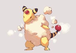 Rule 34 | ampharos, closed eyes, commentary request, cotton ball, creatures (company), fluffy, forehead jewel, full body, game freak, gen 2 pokemon, grey background, highres, himurohiromu, nintendo, no humans, pokemon, pokemon (creature), solo, standing