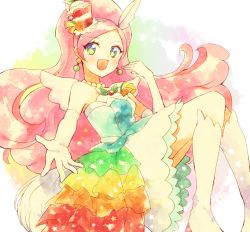 Rule 34 | 10s, 1girl, :d, blue skirt, boots, cure parfait, earrings, food-themed hair ornament, full body, gloves, green eyes, hair ornament, hairband, highres, humming1213, jewelry, kirahoshi ciel, kirakira precure a la mode, knee boots, long hair, looking at viewer, magical girl, open mouth, outstretched hand, pink hair, precure, rainbow order, skirt, smile, solo, white footwear, white gloves, white wings, wings