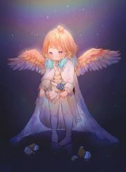 Rule 34 | 1girl, absurdres, aged down, animal, animal on head, aqua bow, aqua hair, bad id, bad pixiv id, bird, bow, cape, chick, chicken, dress, egg, eggshell, feathered wings, feathers, frills, hatching, highres, hololive, hololive english, light particles, light rays, long hair, modoki kuma, multicolored hair, no shoes, on head, orange hair, rainbow, solo, standing, takanashi kiara, thighhighs, virtual youtuber, white cape, white dress, white thighhighs, wings