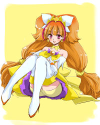 Rule 34 | 1girl, amanogawa kirara, bad id, bad pixiv id, bare shoulders, boots, choker, cure twinkle, earrings, gloves, go! princess precure, jewelry, long hair, multicolored hair, orange hair, pana (1122), precure, purple eyes, red hair, sitting, solo, star (symbol), star earrings, thigh boots, thighhighs, twintails, two-tone hair, white gloves, white thighhighs