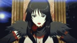 Rule 34 | animated, animated gif, black hair, bouncing breasts, breasts, cleavage, dance in the vampire bund, large breasts, lipstick, lowres, makeup, screencap, throne, veratos