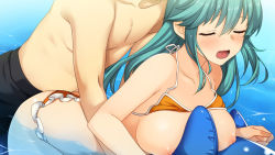 Rule 34 | 10s, 1girl, akinashi yuu, ao no kanata no four rhythm, ao no kanata no four rhythm -es-, ass, between breasts, bikini, bikini top lift, breasts, closed eyes, clothed sex, clothes lift, clothing aside, embarrassed, game cg, green hair, hanasaki kyouka, large breasts, legs, long hair, moaning, nipples, open mouth, panties, panties aside, partially submerged, raised eyebrows, sex, solo focus, suzumori, swimsuit, thighs, thong, topless, underwear, vaginal, water, wet