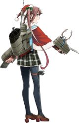 Rule 34 | 10s, 1girl, antlers, asagumo (kancolle), bow, bowtie, brown hair, cape, from behind, fujikawa, full body, hairband, hat, horns, kantai collection, long hair, looking back, machinery, official art, open mouth, pantyhose, plaid, plaid skirt, pleated skirt, santa costume, santa hat, school uniform, shoes, skirt, smile, solo, thighhighs, transparent background, turret, twintails, very long hair