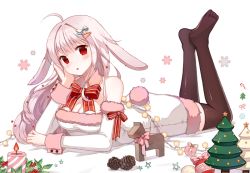 Rule 34 | 1girl, animal ears, bad id, bad pixiv id, bow, breasts, rabbit ears, rabbit tail, diten, full body, legs up, long hair, looking at viewer, lying, on stomach, original, red eyes, soles, solo, tail, the pose