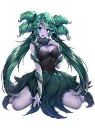 Rule 34 | 1girl, bare legs, barefoot, bishoujo senshi sailor moon, bishoujo senshi sailor moon crystal, breasts, choker, cleavage, colored skin, dark green hair, dress, earrings, grass skirt, green eyes, heart, heart-shaped pupils, highres, jewelry, large breasts, lebachqui126, long hair, purple skin, skirt, solo, symbol-shaped pupils, teeth, tellu (sailor moon), thorns, upper teeth only, very long hair, witches 5