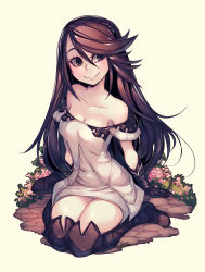 Rule 34 | 1girl, absurdres, agnes oblige, boots, bravely default: flying fairy, bravely default (series), breasts, cleavage, collarbone, flower, gloves, highres, long hair, looking at viewer, medium breasts, parororo, smile, solo, strapless, thigh boots, thighhighs