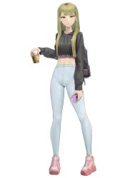 Rule 34 | 1girl, absurdres, ano (gccx8784), bad id, bad pixiv id, bag, black hoodie, blonde hair, blue pants, bubble tea, cellphone, crop top, crotch seam, cup, disposable cup, drink, earrings, frown, gluteal fold, green eyes, gyaru, hand up, highres, holding, holding cup, holding phone, hood, hoodie, jewelry, long hair, long sleeves, looking at viewer, midriff, mole, mole under eye, original, pants, phone, pigeon-toed, pink footwear, platform footwear, shoes, shoulder bag, simple background, smartphone, sneakers, solo, standing, swept bangs, taut clothes, taut pants, yoga pants