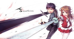 Rule 34 | 10s, asuna (sao), black hair, brown hair, g.h (gogetsu), gogetu, highres, kirito, long hair, solo, sword, sword art online, weapon