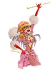 Rule 34 | 1girl, baton, blue hair, closed eyes, coveralls, elbow gloves, epaulettes, gloves, hat, mask, nanako (skr7k), one piece, open clothes, open mouth, open shirt, porche (one piece), shirt, smile, solo