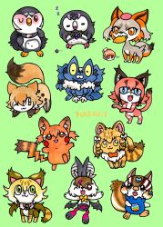 Rule 34 | african penguin (kemono friends), animal, animal ears, brown long-eared bat (kemono friends), caracal (kemono friends), coyote (kemono friends), creatures (company), dire wolf (kemono friends), game freak, geoffroy&#039;s cat (kemono friends), highres, humboldt penguin (kemono friends), island fox (kemono friends), jungle cat (kemono friends), kemono friends, kemono friends v project, large-spotted genet (kemono friends), looking at viewer, multiple girls, nejirome, nintendo, parody, pokemon, siberian chipmunk (kemono friends), simple background, tail, virtual youtuber