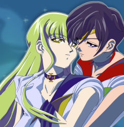 Rule 34 | 1boy, 1girl, bishoujo senshi sailor moon, black hair, c.c., choker, code geass, collarbone, cosplay, couple, crossdressing, crossover, gloves, green hair, half-closed eyes, hetero, image sample, imminent kiss, jewelry, lelouch vi britannia, long hair, looking at viewer, magical girl, neck, necklace, parody, parted lips, pixiv sample, resized, sailor mars, sailor mars (cosplay), sailor uranus, sailor uranus (cosplay), short hair, straight hair, style parody, upper body
