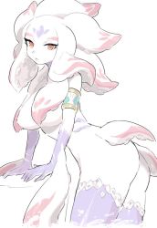 Rule 34 | 1girl, armlet, ass, breasts, colored skin, expressionless, facial mark, female focus, forehead mark, inu fuji, jewelry, monster girl, nude, original, simple background, solo, tentacle hair, white background, white skin