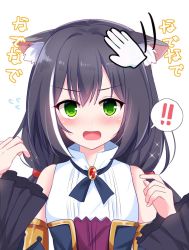Rule 34 | !, !!, 1girl, :o, animal ear fluff, black hair, blush, commentary request, cursor, detached sleeves, flying sweatdrops, green eyes, hair between eyes, headpat, highres, karyl (princess connect!), kuze matsuri, long hair, long sleeves, looking at viewer, low twintails, multicolored hair, princess connect!, sidelocks, simple background, solo, spoken exclamation mark, streaked hair, translation request, twintails, two-tone hair, wide sleeves