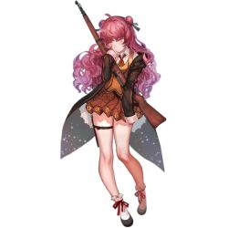 Rule 34 | 1girl, ahoge, ascot, black jacket, bolt action, bow, full body, girls&#039; frontline, gun, hair intakes, hair ribbon, hugging object, jacket, knife sheath, legs, long hair, looking down, mauser 98, miniskirt, nail polish, official art, pink eyes, pink hair, red bow, red nails, red skirt, ribbon, rifle, school uniform, sheath, skirt, sleeves past wrists, solo, striped ribbon, sweater vest, tailcoat, thigh strap, thighs, transparent background, wavy hair, weapon, wz.29 (girls&#039; frontline), zuizi