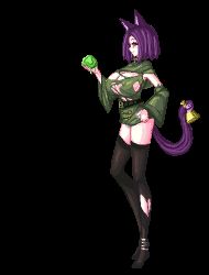 Rule 34 | 1girl, animal ears, animated, animated gif, bouncing breasts, breasts, collar, covered erect nipples, dog ears, gender request, genderswap, glasses, huge breasts, lowres, monocle, nefarian, nipple slip, nipples, panties, pantyshot, professor putricide, purple hair, short hair, slime (substance), solo, striped clothes, striped panties, tail, thighhighs, torn clothes, torn thighhighs, transparent background, underwear, vial, warcraft, world of warcraft