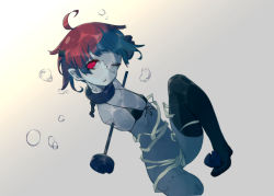Rule 34 | 1girl, amputee, female focus, flat chest, highres, hikiniku, one eye closed, original, short hair, solo, stitches, thighhighs, underwater, zombie