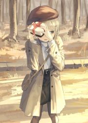 Rule 34 | 1girl, @ @, bag, belt, beret, bionekojita, black skirt, blonde hair, box, box of chocolates, coat, commentary, covering face, day, drill hair, embarrassed, feet out of frame, forest, gift, grass, hair ornament, hairclip, handbag, hat, highres, holding, holding box, holding gift, idolmaster, idolmaster cinderella girls, long coat, long sleeves, looking away, looking to the side, morikubo nono, nature, open mouth, outdoors, pantyhose, ringlets, skirt, solo, standing, sweater, tree, turtleneck, turtleneck sweater, valentine, white sweater, winter, winter clothes