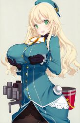 Rule 34 | 10s, 1girl, :d, absurdres, atago (kancolle), beret, black gloves, black pantyhose, blonde hair, breast lift, breasts, gloves, green eyes, hat, heart, heart-shaped pupils, highres, huge breasts, kadokawa games, kantai collection, large breasts, long hair, looking at viewer, ooyari ashito, open mouth, pantyhose, scan, simple background, smile, solo, symbol-shaped pupils