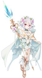 Rule 34 | 1girl, antenna hair, flower, full body, hair between eyes, halterneck, highres, kokkoro (princess) (princess connect!), kokkoro (princess connect!), official art, princess connect!, red eyes, short hair, silver hair, simple background, solo, standing, tagme, transparent background, weapon