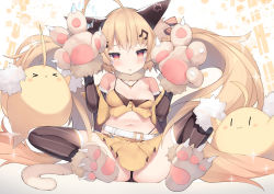 Rule 34 | &gt; &lt;, 1girl, :3, ahoge, animal ears, animal hands, azur lane, bare shoulders, belt, bird, black panties, black thighhighs, blonde hair, blush, breasts, cat ears, cat paws, cat tail, chestnut mouth, chick, cisyo, commentary request, detached sleeves, eldridge (azur lane), eldridge (kitty idol) (azur lane), eyebrows hidden by hair, facial mark, fake animal ears, fake tail, fortissimo, full body, fur collar, gloves, groin, hair between eyes, hair ornament, hairclip, hands up, highleg, highleg panties, jewelry, long hair, looking at viewer, manjuu (azur lane), medium breasts, midriff, miniskirt, musical note, musical note hair ornament, navel, necklace, orange skirt, panties, pantyshot, paw gloves, paw shoes, red eyes, shoes, sidelocks, sitting, skirt, small breasts, solo focus, sparkle, spread legs, striped clothes, striped thighhighs, tail, thighhighs, twintails, underwear, vertical-striped clothes, vertical-striped thighhighs, very long hair, white background, white belt, zettai ryouiki, | |